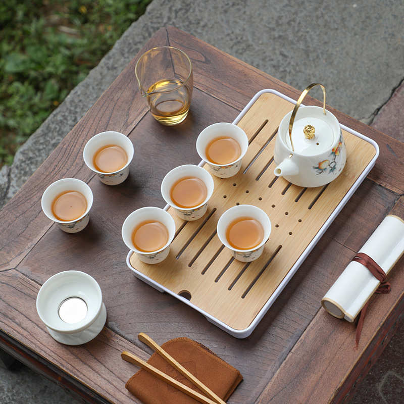 羊脂玉旅行功夫茶具套装家用轻奢茶壶茶杯茶盘户外便携式高档白瓷