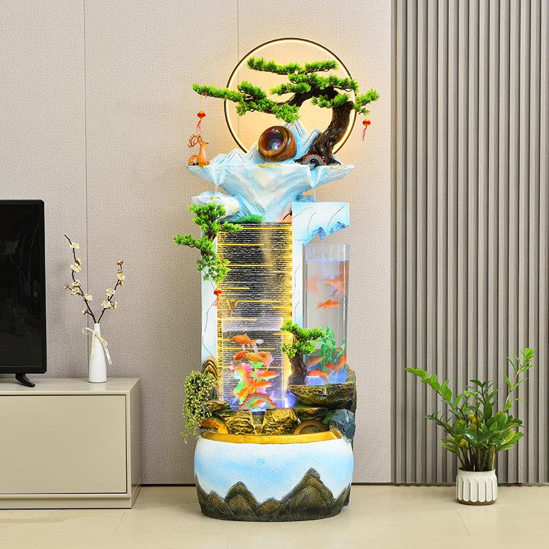 欧式田园假山流水喷泉客厅加湿器景观双鱼缸循环风水轮落地摆件