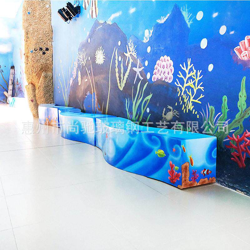 创意玻璃钢弧形海洋彩绘座椅商场游乐园休闲椅户外休息等候长坐凳
