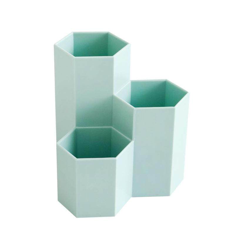 北欧三格斜插式创意笔筒多功能桌面装饰摆件化妆刷笔桶收纳盒