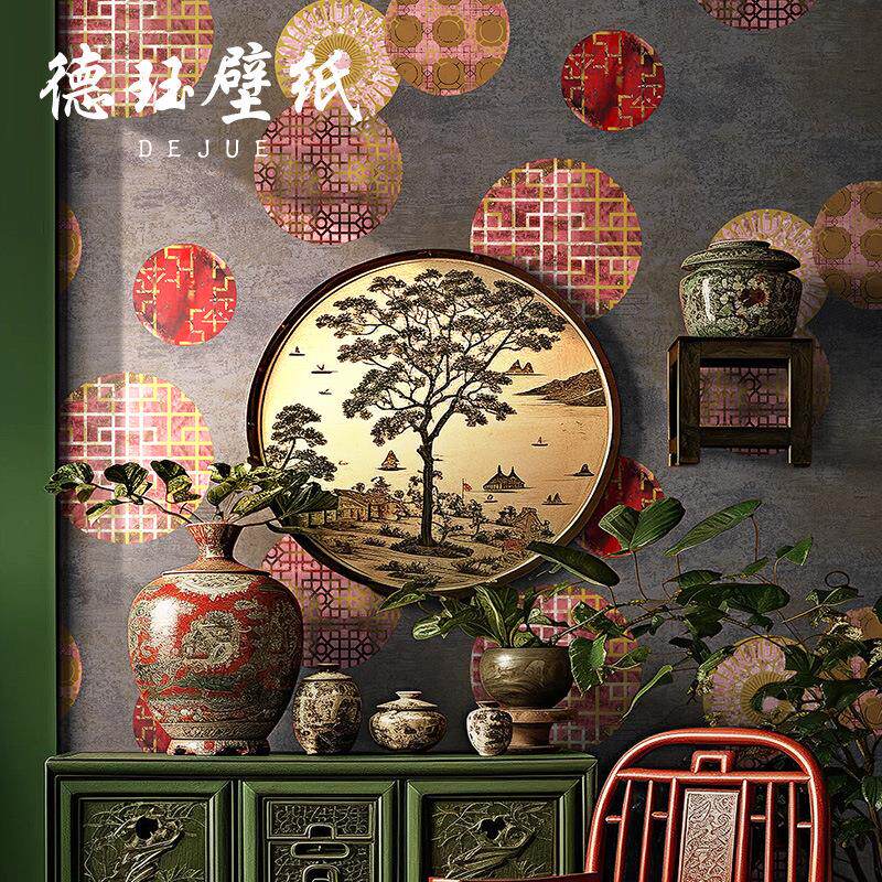 中式墙纸洒金国潮壁纸无纺布卧室电视背景墙茶室加厚非自粘2024款