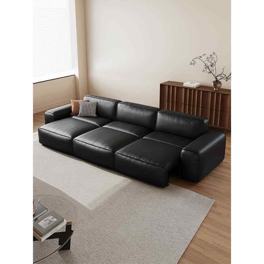 希曼妮豆腐块电动真皮沙发意式极简客厅直排多功能头层牛皮沙发床