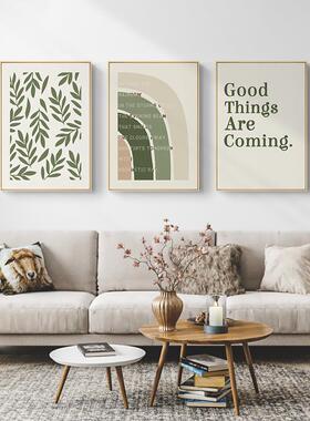 欧组is原木北风客厅装饰画绿色小n清新合沙发背景墙挂画英文SQ115