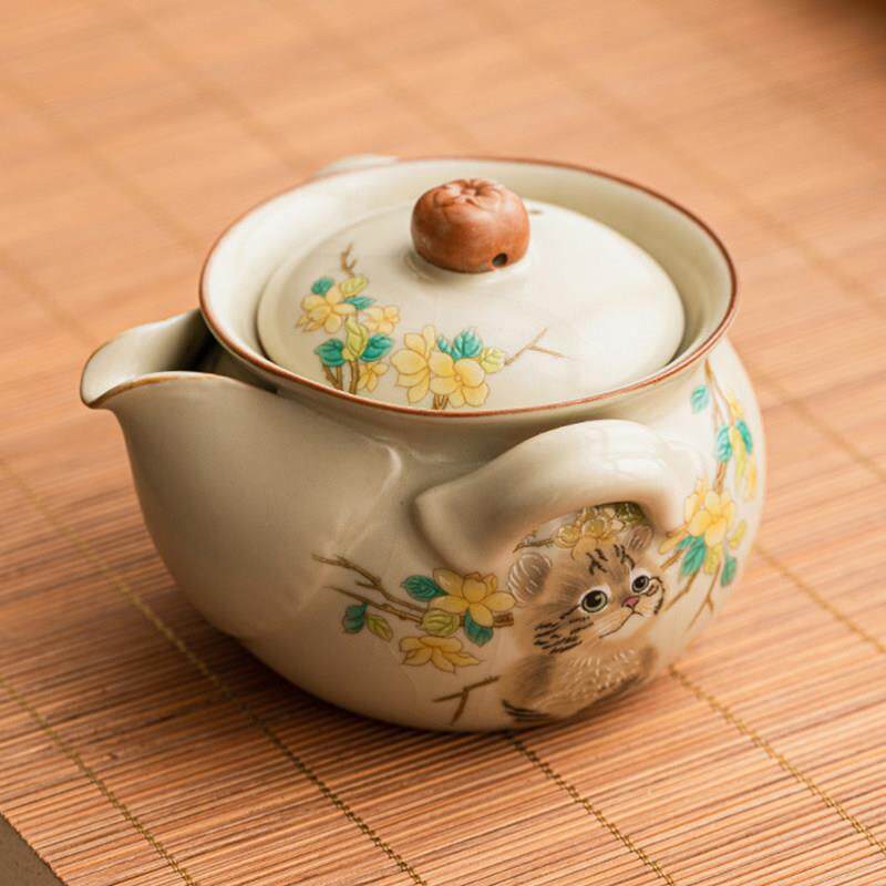御猫汝窑手抓壶单壶陶瓷茶壶泡茶家用功夫茶具茶杯套装不烫手盖碗