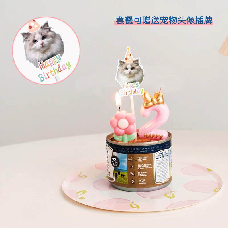 宠物猫咪狗狗彩色甜甜圈数字蜡烛生日蛋糕插件道具装饰周岁派对
