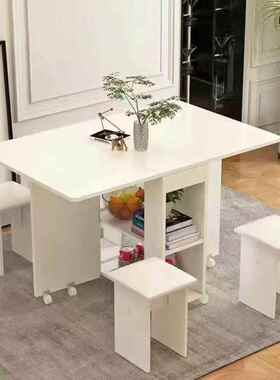 用折功叠餐桌家可移动伸缩小长方形简易户型多能桌椅组AZE合吃饭