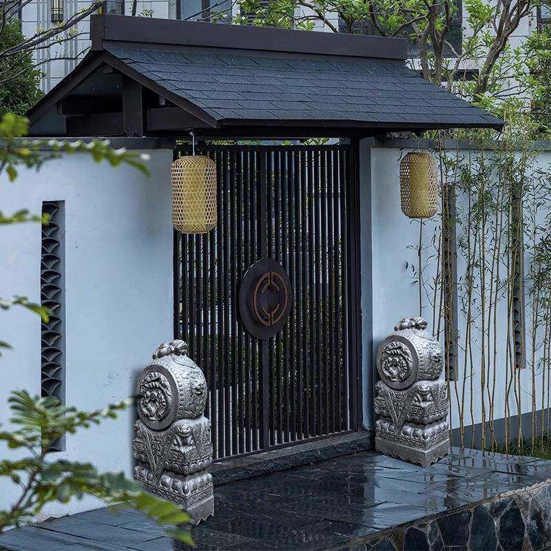 中式仿石雕石鼓门墩别墅庭院大门口抱鼓石一对装饰摆件