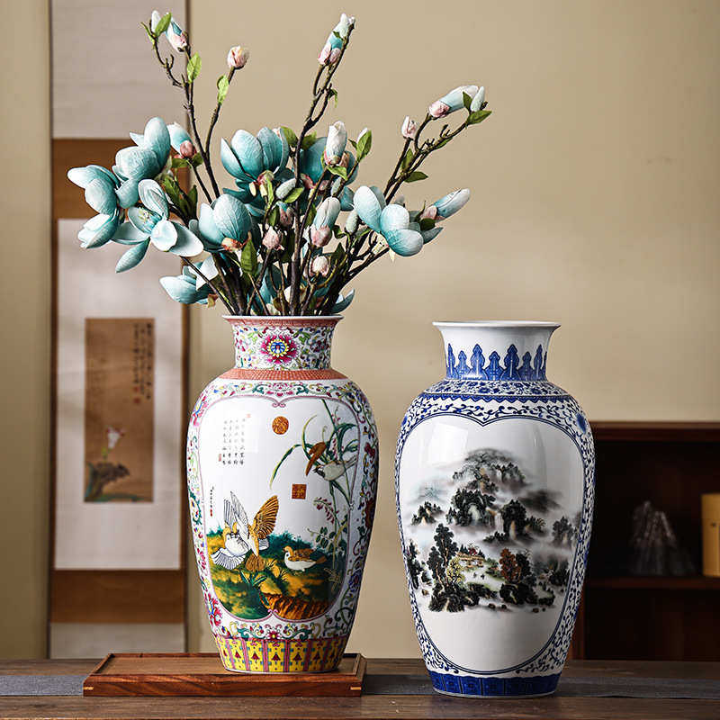 景德镇仿古手绘花瓶老艺人纯手工绘制高档别墅花瓶新中式陶瓷花瓶,家居饰品,花瓶,淘宝优惠券,粉丝福利购,淘宝优惠卷