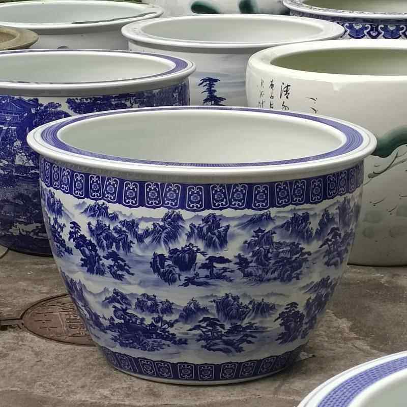 厂家景德镇陶瓷摆件风水缸庭院装饰缸青花山水大号陶瓷鱼缸