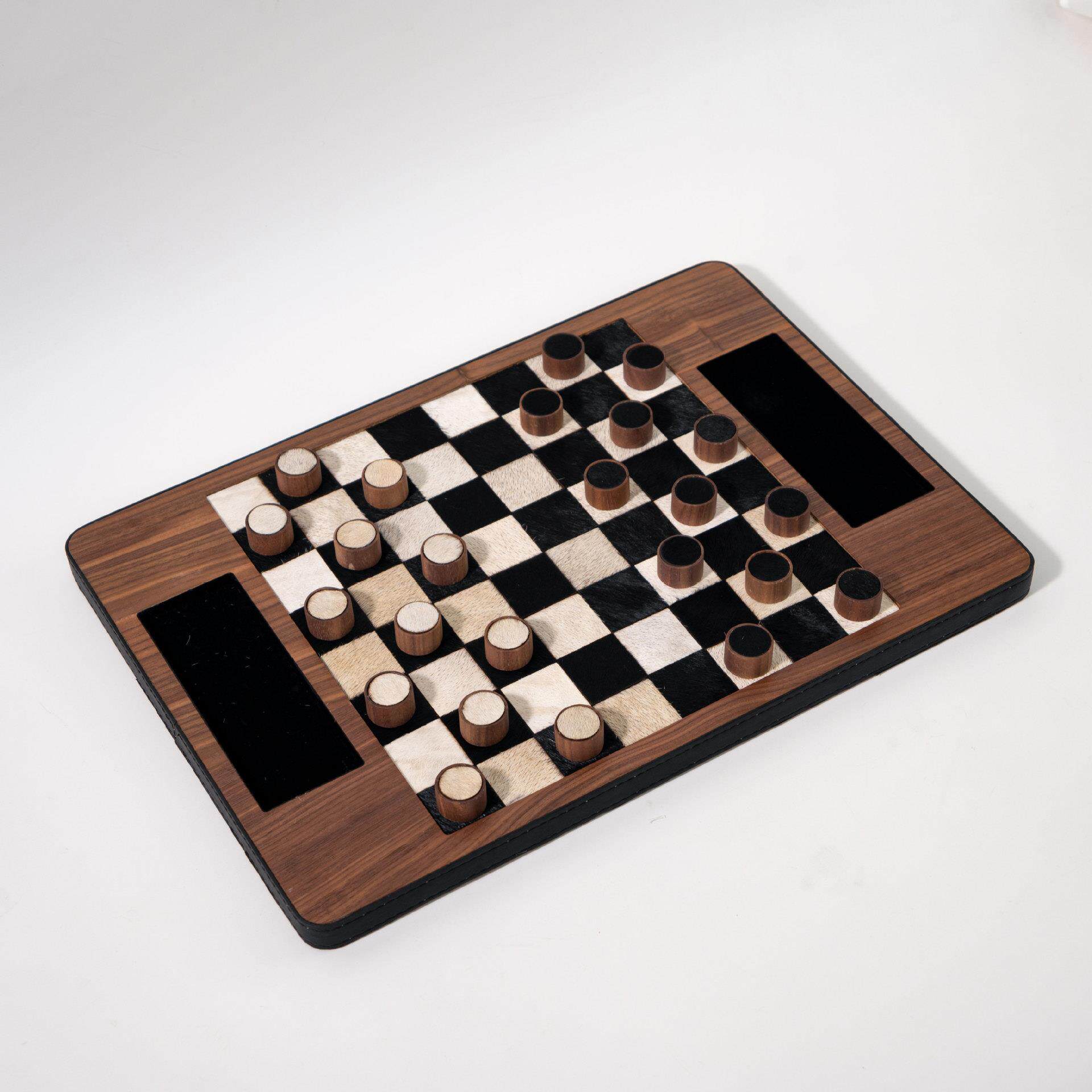 简约现代轻奢马毛皮革棋子棋盘摆件样板间售楼处卧室客厅桌面摆设