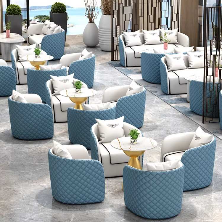 大堂北欧轻奢皮沙发会客厅桌椅接待商务洽谈休息区酒店售楼处