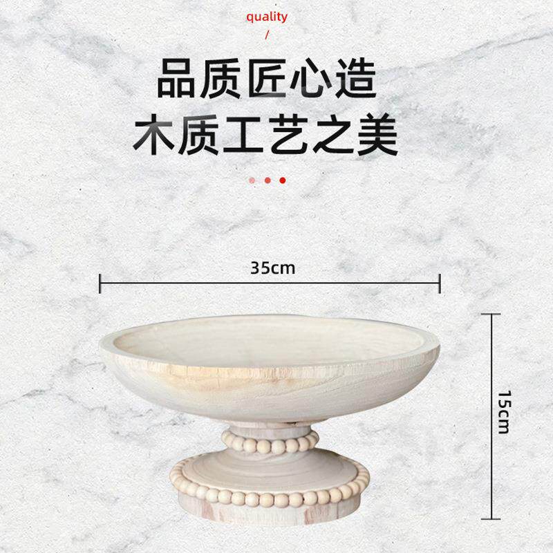 跨境厂家圆形泡桐木木摆件水果托盘装饰品摆件手工木碗木质工艺品