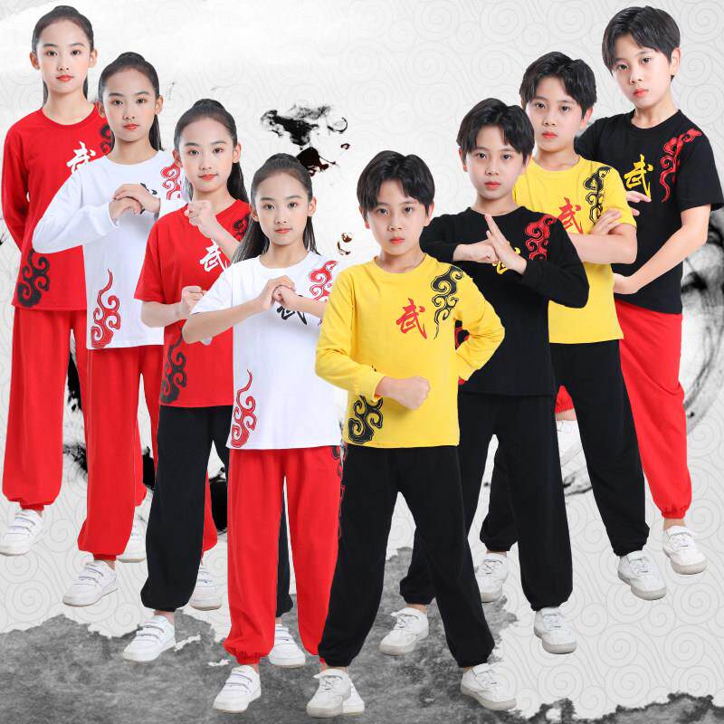 儿童武术练功服长短袖少儿武术表演服纯棉套装学生功夫练武训练服