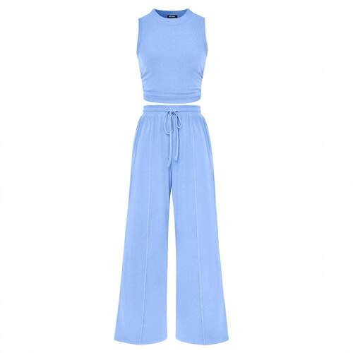 Women'S Summer 2-Piece Outfits - Ribbed Knit Crew Neck
