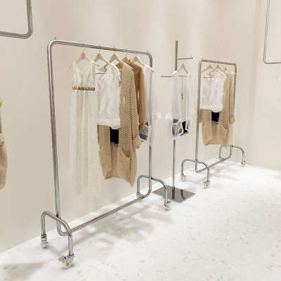 服装店店挂衣杆男服装移动不锈钢衣架女装展示架直播间落地式中岛