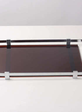 现代简约轻奢玻璃金属茶具托盘组合摆件样板房长方形装饰品收纳盘