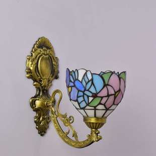 欧琈蒂凡尼彩色玻璃复古镜前灯田园床头壁灯过道小鸟单头琉璃壁灯