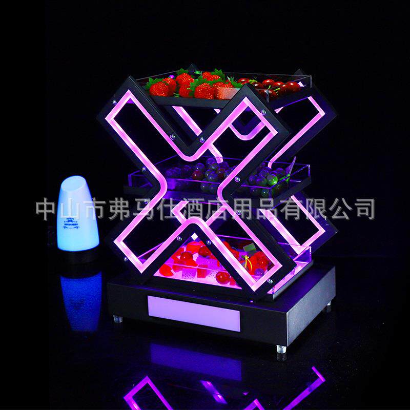 酒吧水果拼盘KTVX型充电小吃干果碟商用双层水果盘架发光果盘夜店