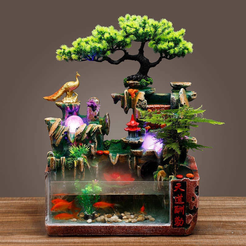 造景流水鱼缸客厅小型家用网红全套桌面生态创意金鱼缸循环水摆件