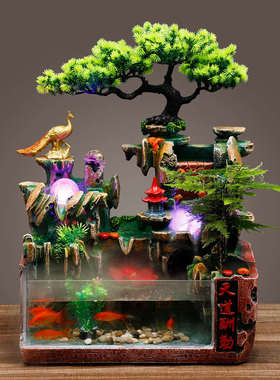 造景流水鱼缸客厅小型家用网红全套桌面生态创意金鱼缸循环水摆件
