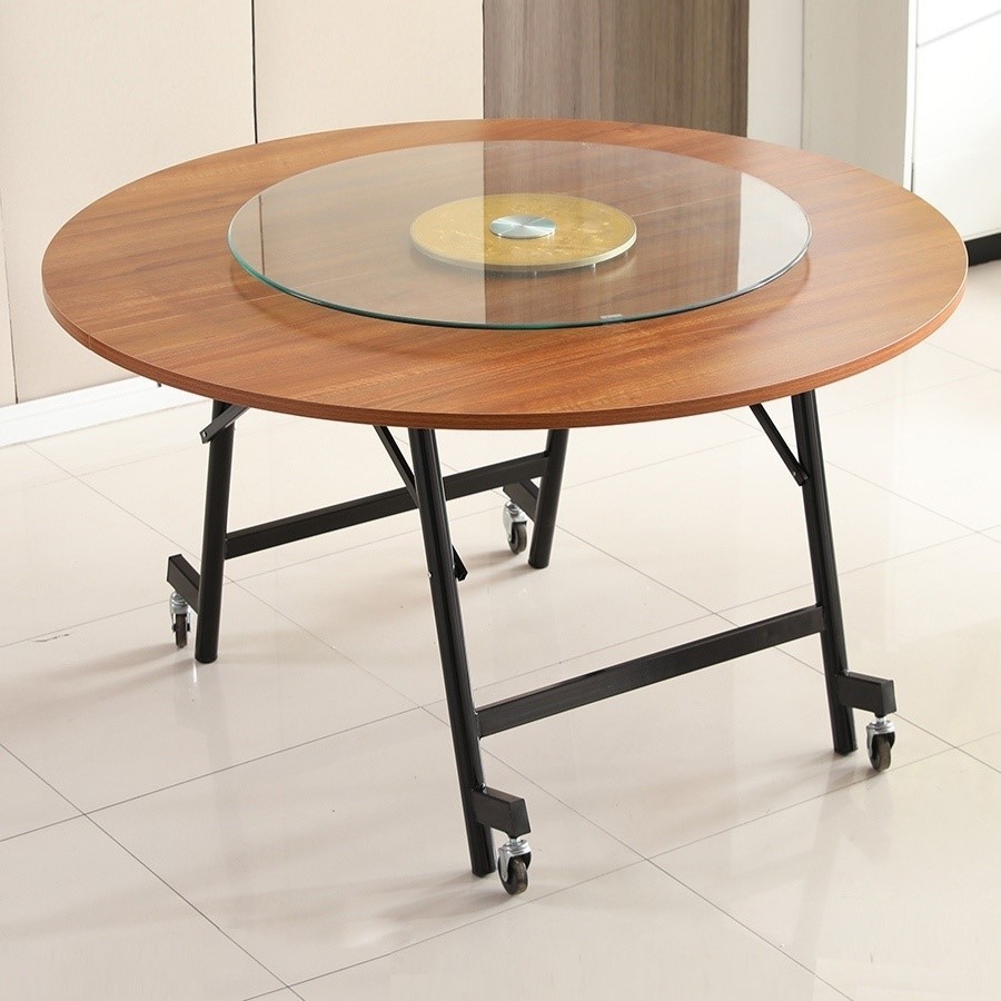 折叠餐桌家用小户型圆形10人吃饭桌子饭桌简易移动酒店转盘大圆桌