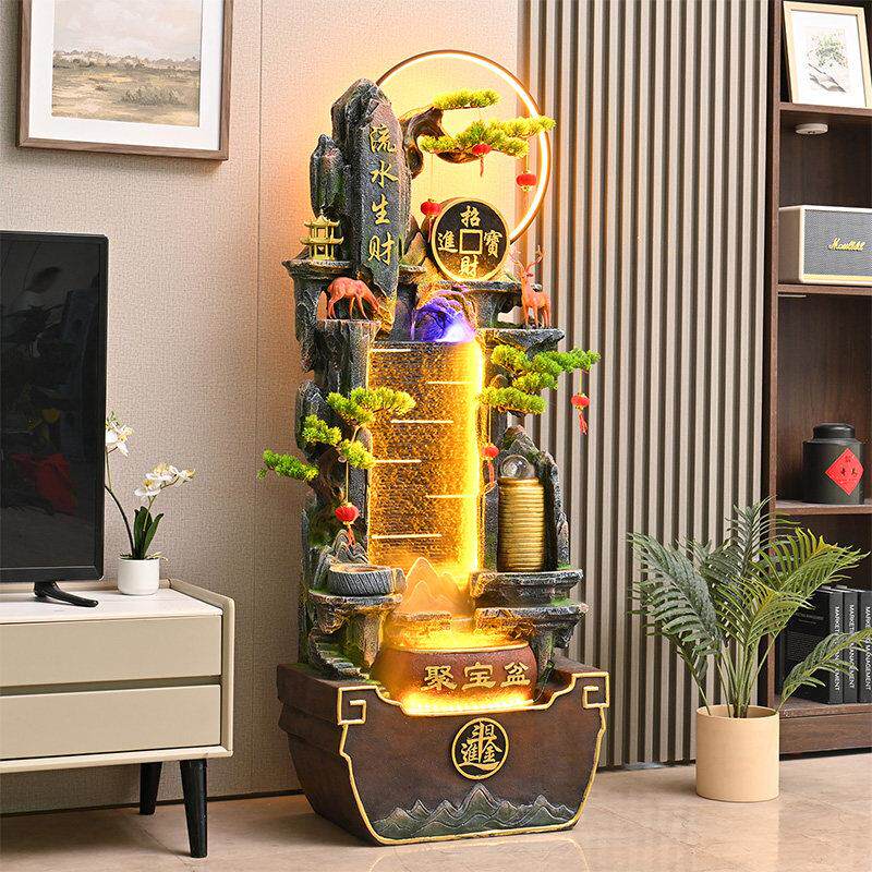新中式假山流水喷泉循环水鱼池造景装饰客厅乔迁送礼招财落地摆件