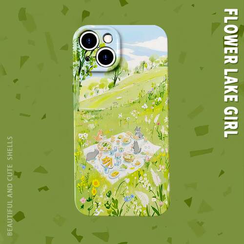 焱焱在春天~油画野餐小猫适用iPhone16/15pro手机壳华为nova12菲林畅享70硬OPPOr17苹果13vivos18软IQOO9一加