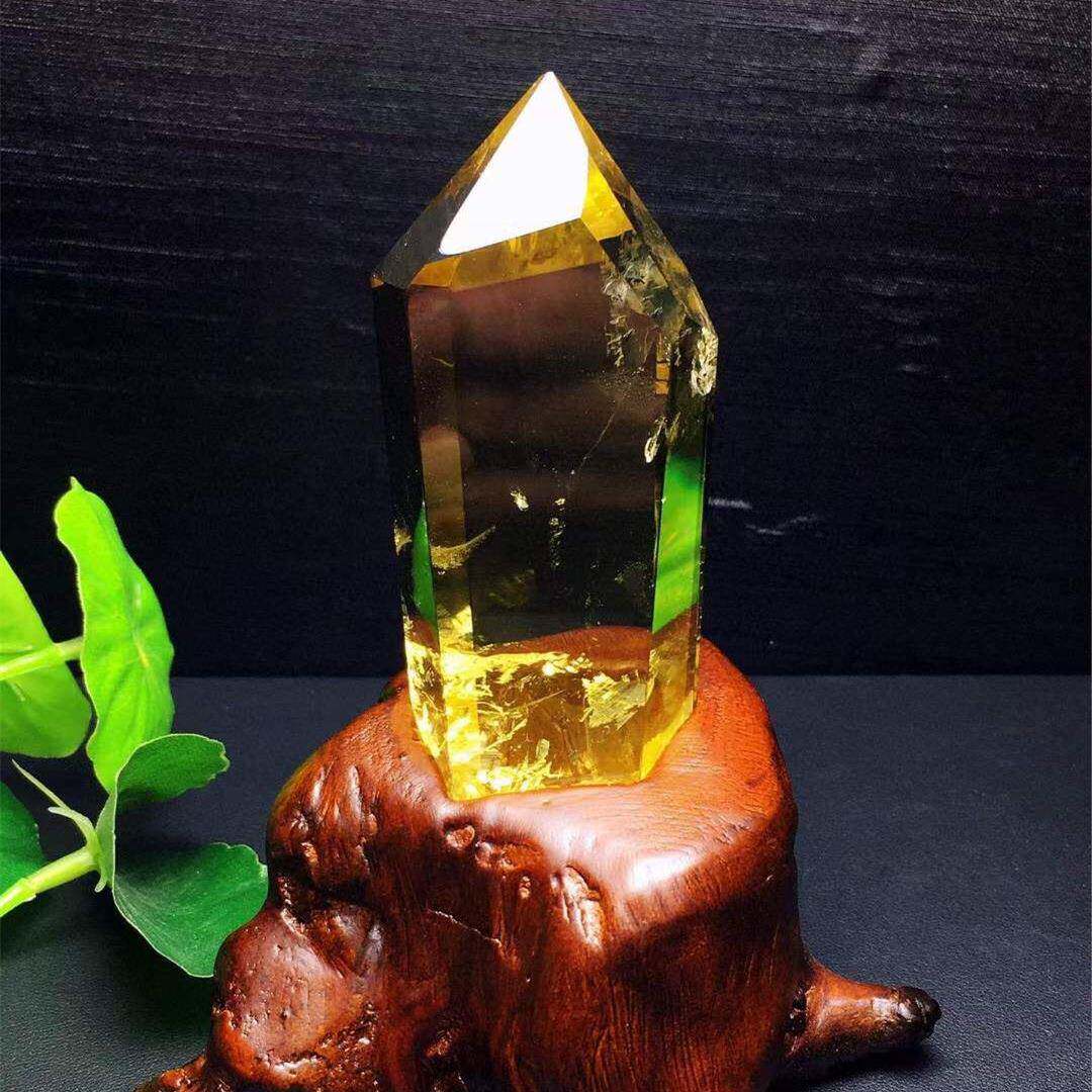 天然黄水晶景石水晶原石观赏石摆件 黄晶水晶原石钻头摆件