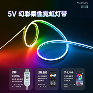 5VUSB插電硅膠霓虹燈帶任意裁剪戶外防水跑馬流水燈帶條手機APP