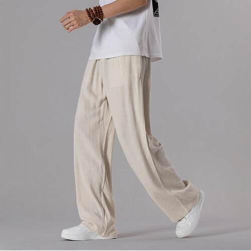 Cotton and linen pants for men, thin linen pants for
