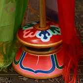 藏传用品莲花底座木质招幡财箭彩绘底座佛堂供品法器桌面摆件