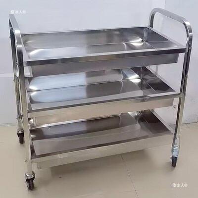 04不锈收碗车收推餐车商用餐厅移动双层钢送小AXQ餐车推车摆摊小