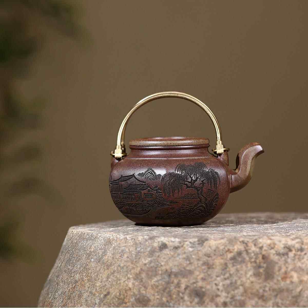 直播兴爆款宜ZHIFU-63砂壶匠人手制作原矿柴烧紫沉香工泥满刻蛋包