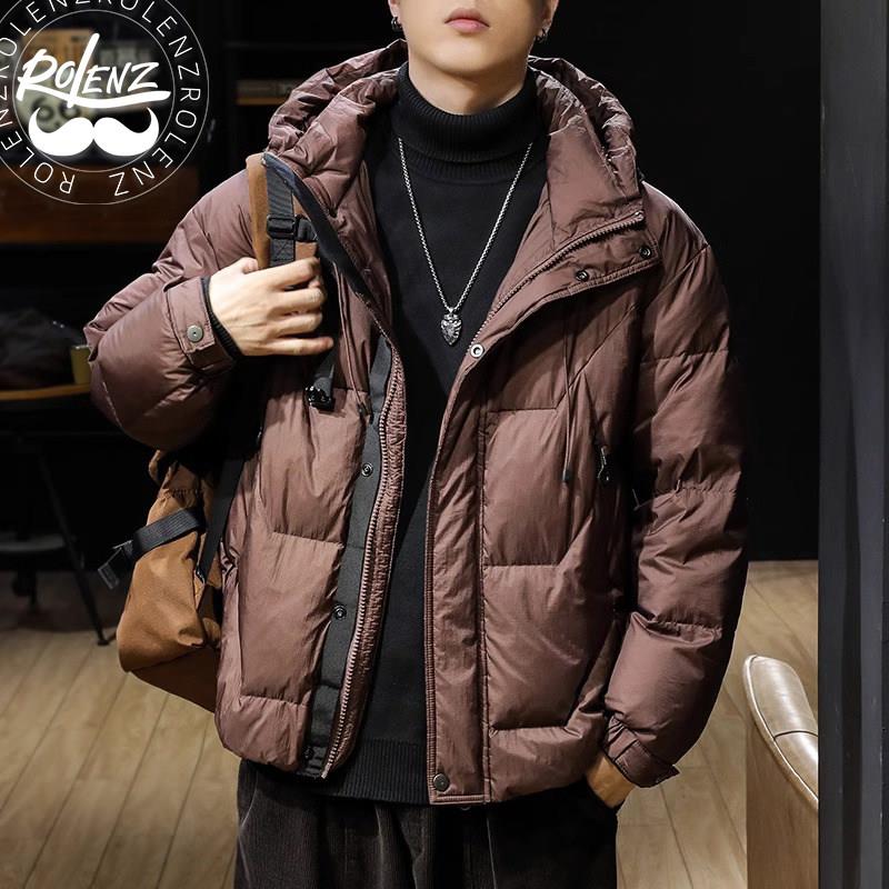 ROLENZ高端品牌美式短款连帽羽绒服男90白鸭绒加厚保暖休闲外套潮