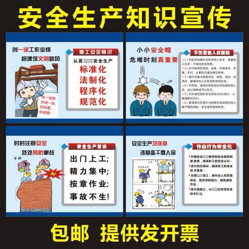 建筑工地施工安全质量漫画知识宣传项目围墙围栏走廊墙绘海报展板
