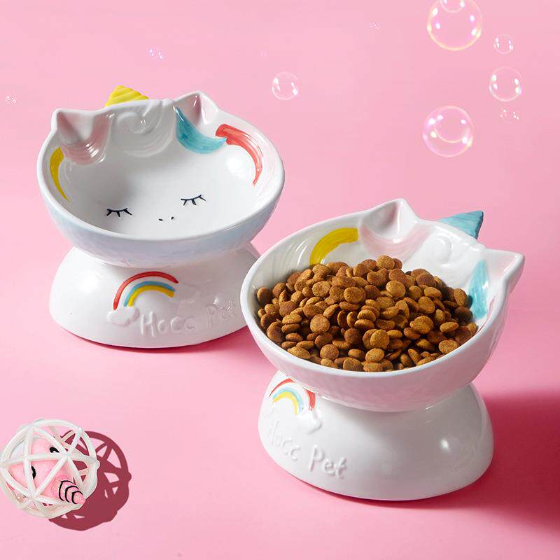新款直销猫碗 陶瓷高脚碗宠物碗斜口宠物陶瓷碗猫食盆扁脸猫碗水