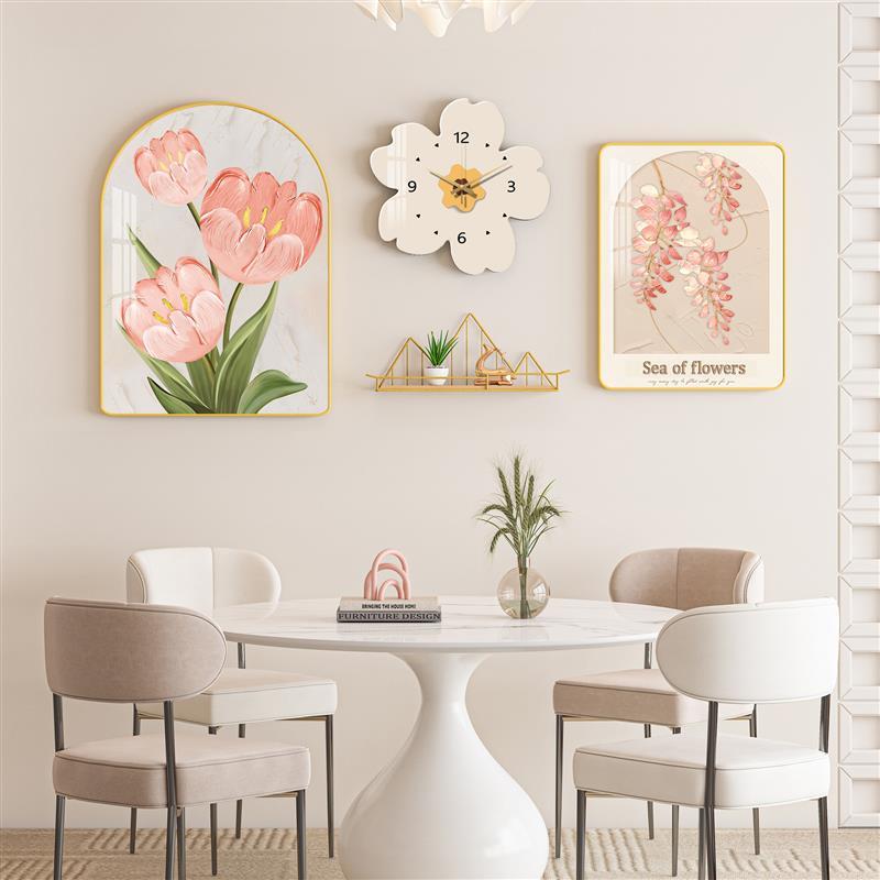 温馨餐厅装饰画北欧饭厅餐桌挂画创意墙面组合画钟表文艺背景墙画图片