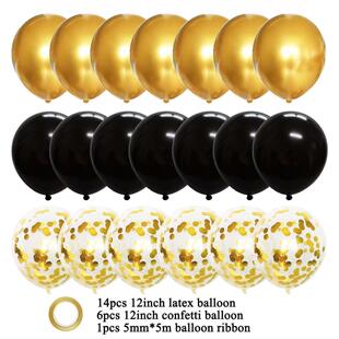 Black Decora 20pcs Gold Birthday Party Balloons Chrome Latex