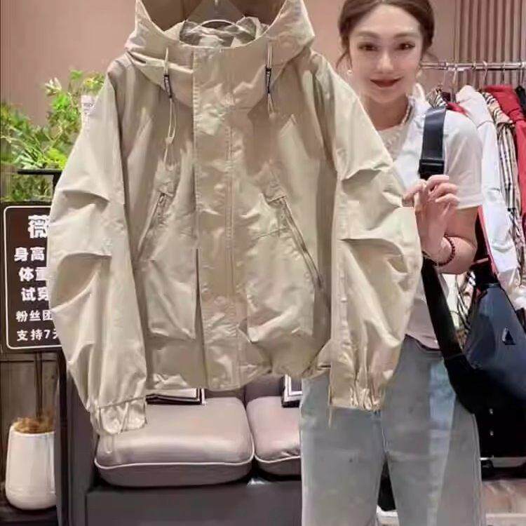 香港TIMO欧货工装夹克短款上衣女春秋连帽冲锋衣外套宽松休闲百搭
