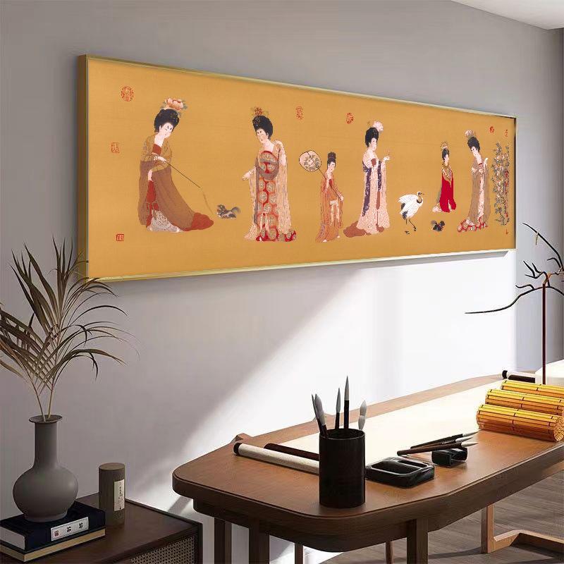 唐张萱捣练图仕女图茶室挂画装饰画卧室画床头壁画新中式装饰画