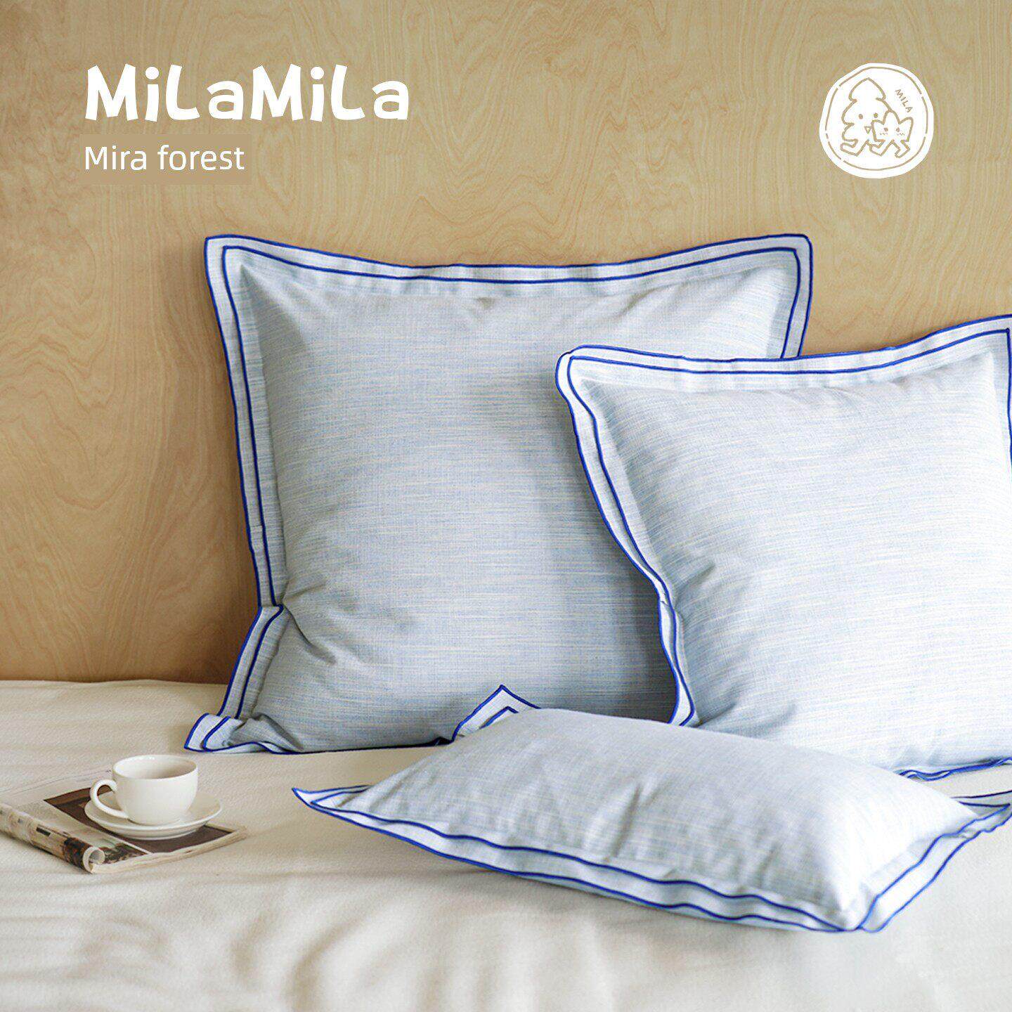 Mila Mila棉和亚麻蓝色枕头床边靠垫卧室大靠垫袋腰枕头腰靠垫简