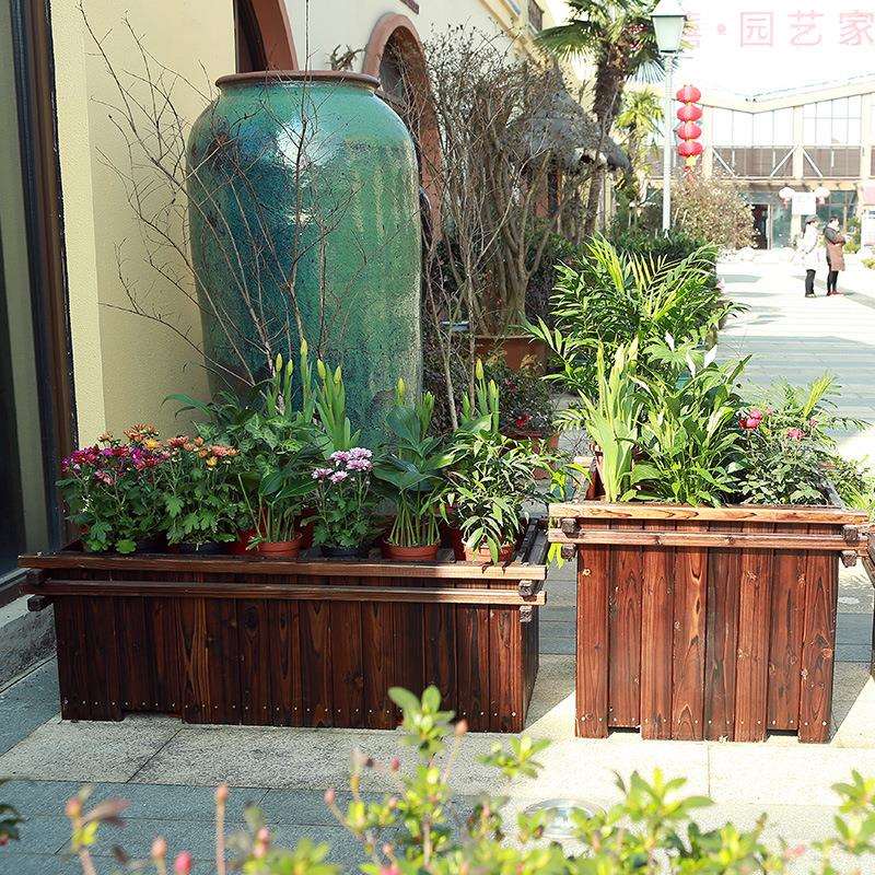 2024新款防腐木花箱公园广场种植器户外碳化木工程花盆实木盆景