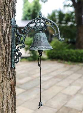 北欧复古金属铸铁手摇铁艺铃铛别门墅挂花园庭院家ILW居壁铃装饰