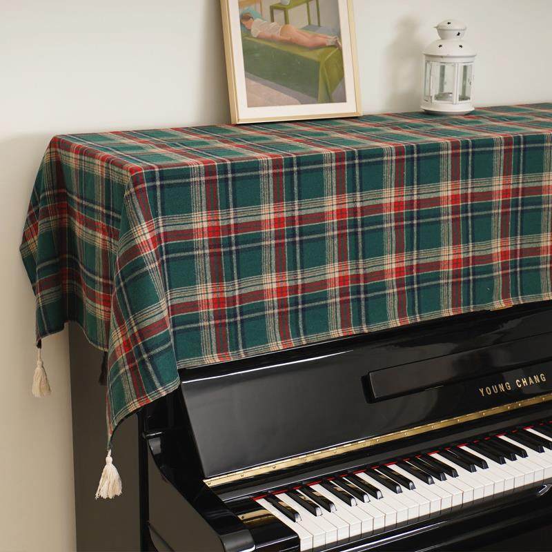 ?美式复古钢格子琴罩保盖巾防尘护Fh(h(#g&罩电钢琴半罩琴凳套椅