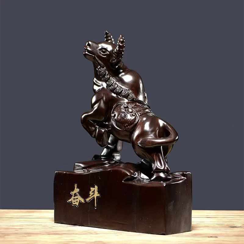 黑檀木雕刻牛气冲天摆件实木十二生肖牛奋斗牛红木工艺品开业送礼