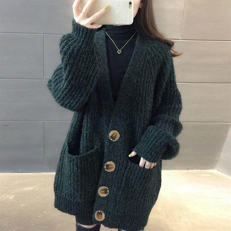 毛衣外套女冬加厚2025新款韩版宽松洋气慵懒风中长款秋冬针织开衫