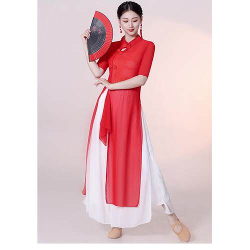 古典舞身韵舞蹈服上衣修身基训服飘逸中国舞纱衣练功服女套装薄款