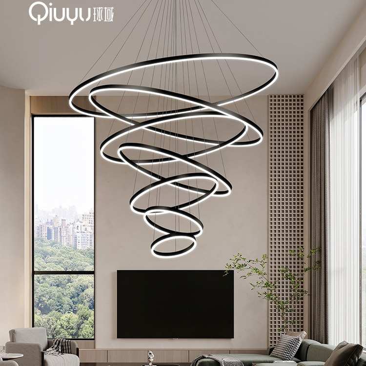 复式楼大吊灯客厅挑高挑空loft公寓别墅大厅跃层中空楼中楼梯吊灯