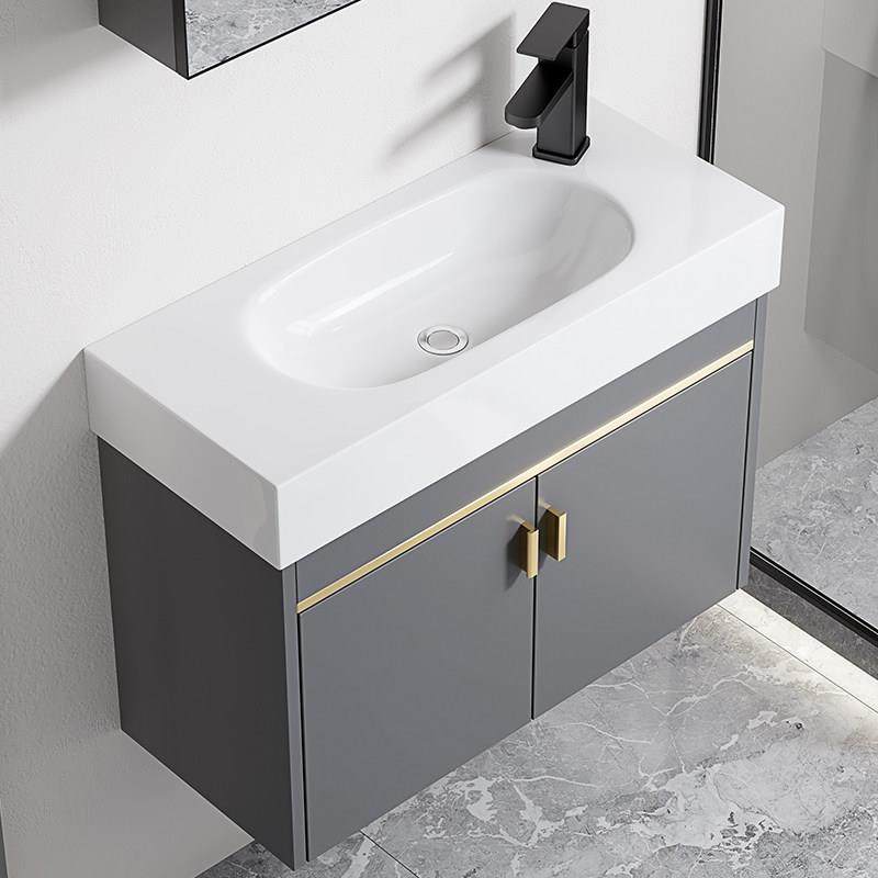 小户型挂墙式化妆室洗手盆太空铝浴室柜组合陶瓷洗脸盆加深洗漱台