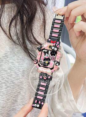 小黑猫适用小天才电话手表N3U3表带z10/z9z8少年版磁吸闪扣保护壳